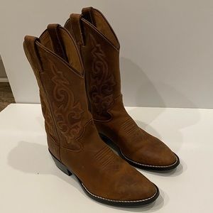 JUSTIN BOOTS Youth Kids Size 3 D Bay Westerner Brown Cowboy Boot Pull On 2253Y.